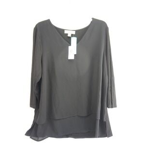 Michael Kors Sariyah Blouse Womens 1X Black Layered High-Low V-Neck NEW